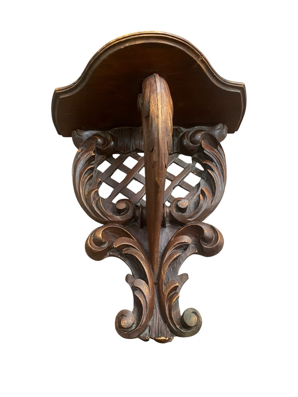 Vintage Hand-Carved Wooden Wall Bracket Shelf scroll detail